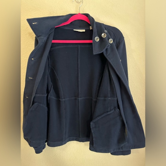 Coldwater Creek Navy Double Breasted Pea Coat Style Sweater With Detachable Hood - Picture 3 of 11